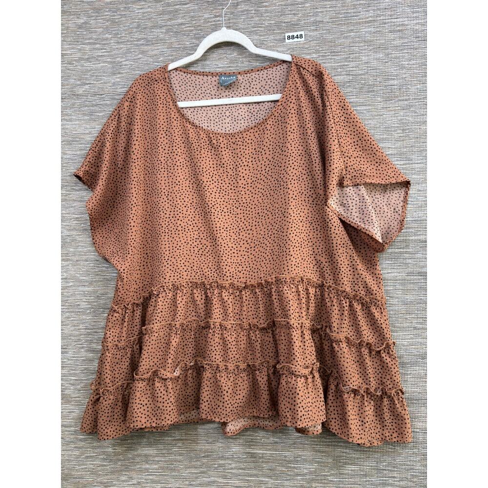 ARULA Rust Brown Polka Dot Ruffle Hem Blouse